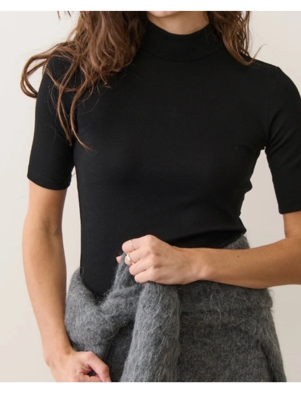 Marine layer black ribbed mock neck short sleeve sweater knit top size Medium
